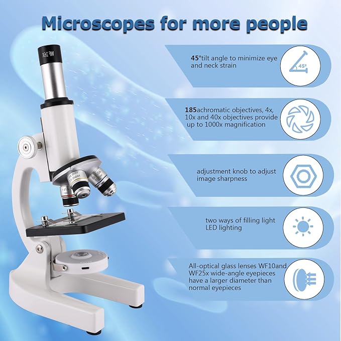 Microscope for Kids & Adults,40X-2000X Magnification.Equiped with Slides Set & Phone Adapter,Suitable for Students School Labs and Home Schooling(White)