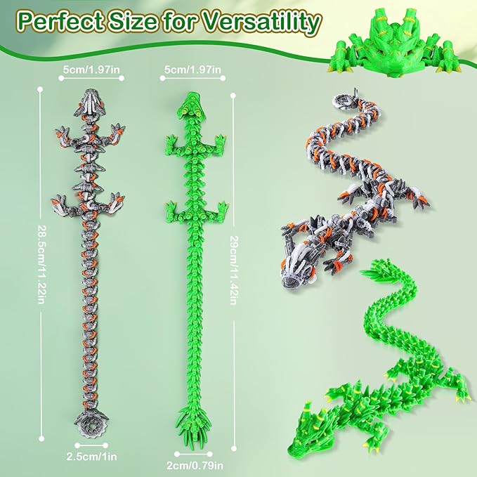 3D Printed Dragon Bamboo Dragoand andSteampunk Dragon, Articulated Fidget Toys for Autism and ADHD, Perfect Basket Essentials Stuffers and Desk Accessories