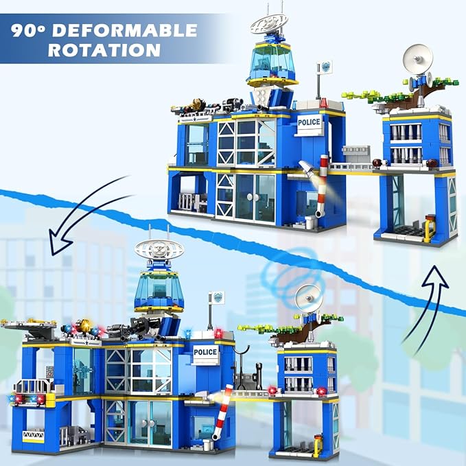 HOGOKIDS City Police Station Building Set - 1260 PCS Police Building Block Toys with Helicopter Motorcycle Police Vehicle Bandit Car, STEM Police Construction Toy for Kids Boys Girls Ages 8-12+ Years