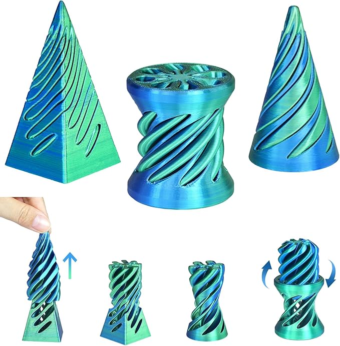 3PCS Impossible Cone,3D Printed Spiral Cone Fidget Toys,Impossible Pyramid Passthrough Sculpture,Stress Relieving Toys for Adults and Kids,Stocking Filler White Elephant Gifts(Blue Green)
