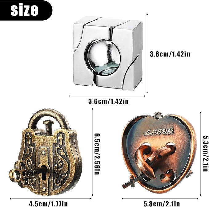 Sumind 3 Pieces 3D Metal Brain Teaser Puzzles Unlock Interlocking Puzzle Games IQ Education Logic Test Toys for Adults Mind Challenge, Christmas Birthday Gifts