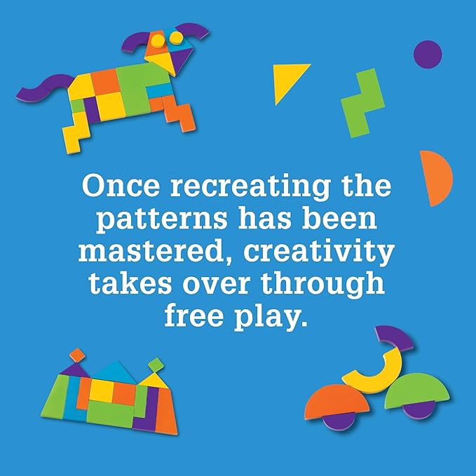 MindWare Imagination Magnets Wooden Pattern Blocks Set - Imaginative Play with magentic Shapes in a Carrying case - 42 Magnetic Solid Wooden Blocks, 50 Full-Color Laminated Puzzles