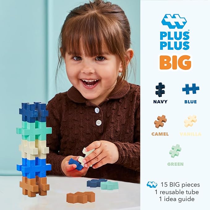 PLUS PLUS Big – 15 Piece Breeze Mix – Construction Building Stem/Steam Toy, Interlocking Large Puzzle Blocks for Toddlers and Preschool, Open Play Tube
