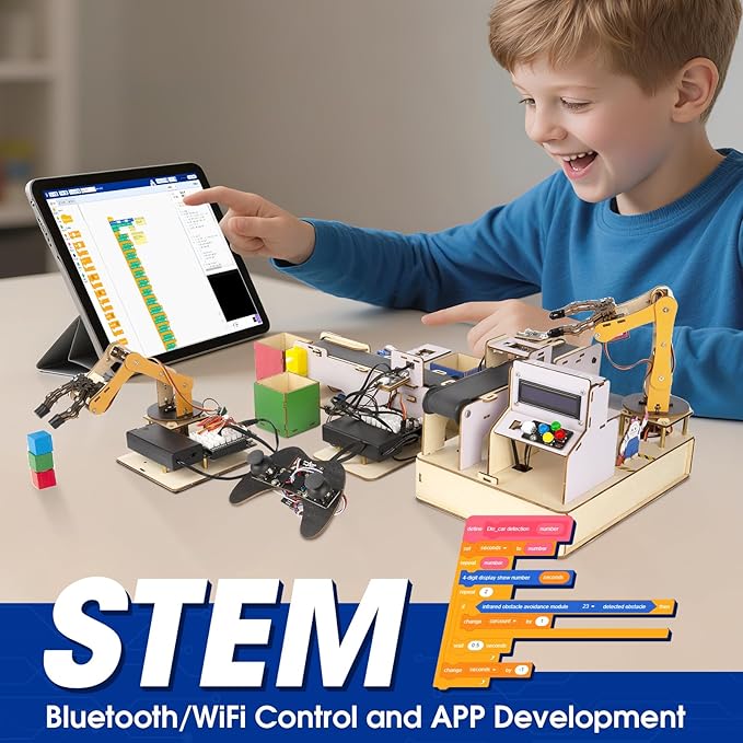 3-in-1 ESP32 IoT Control Smart Factory Kit with 2-in-1 TruckBott Smart Car Kit, Electronics Programming Robotics Kit Compatible with Arduino Scratch, School Home DIY Education STEAM Set for Teens 12+