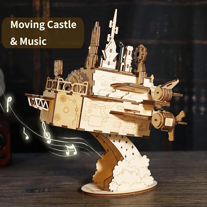 3D Wooden Puzzles Moving Castle Music Box Kits Castle Building Model DIY Crafts Birthday Gift for Women