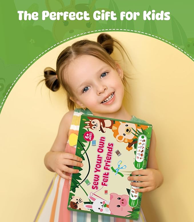 YEETIN Sewing Kit for Kids Ages 6+, Beginner Felt Sewing Craft Kit, DIY Jungle Stuffed Animals Making Set, Learn to Sew Gifts for Birthday