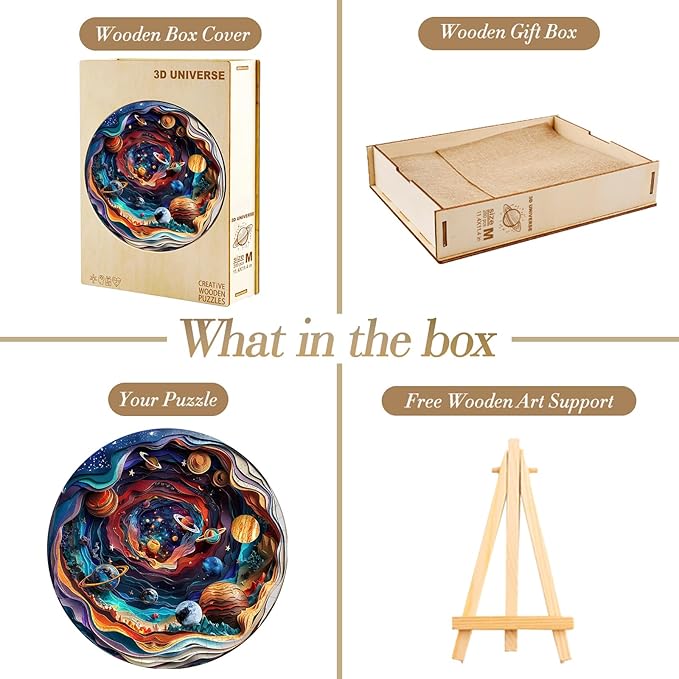 Wooden Puzzle for Adults-3D Visual Effect Universe Unique Shape Advanced Wooden Jigsaw Puzzle for Adults and Kids,Best Birthday Gift,Wood Box Craft Kit (Medium)