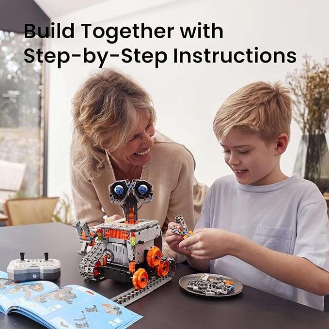 Sillbird Robot Building Kit with Remote Control Christmas STEM Gifts for Kids Boys Age 8-12, Coding Technic Robotics Toy for Birthday - Buildable 5in1 Models with 488 Pieces - Orange