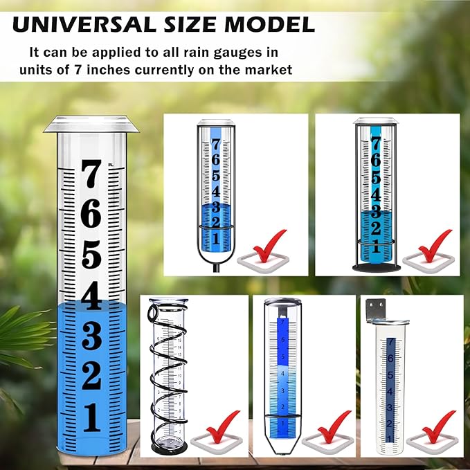 Rain Gauge Replacement Tube, Accurate Rain Gauges Outdoors Best Rated, 7" Capacity Plastic Rain Gauge Tube Replacement for Yard & Garden, Water Gauge for Rain, 2 Rainfall Meter Tube with 1 Clean Brush