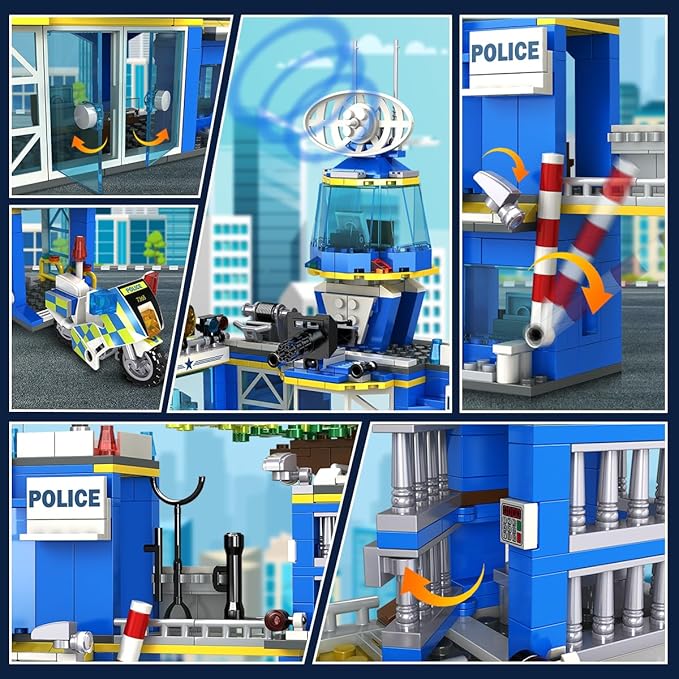 HOGOKIDS City Police Station Building Set - 1260 PCS Police Building Block Toys with Helicopter Motorcycle Police Vehicle Bandit Car, STEM Police Construction Toy for Kids Boys Girls Ages 8-12+ Years