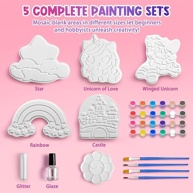 Unicorn Stepping Stones Painting Kits For Kids, Outdoor Arts And Crafts Toys Garden Decoration Supplies, Paint Craft Kits For Kids Ages 4 5 6 7 8 9 10 + Year Old Boys Girls Birthday Christmas Gifts