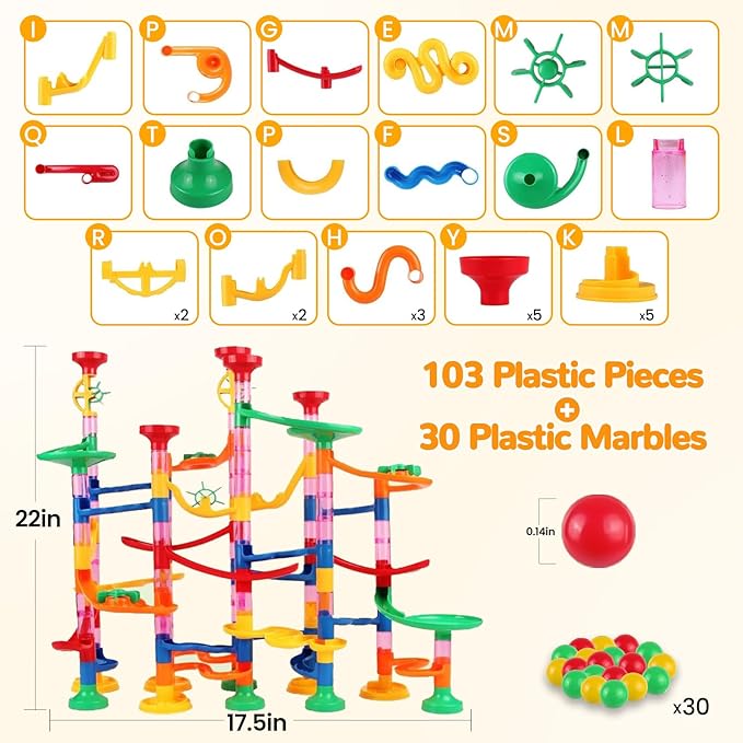 Marble Run for Kids - 133 PCS Construction Building Blocks Toys with Plastic Marbles, Maze Marble Track STEM Educational Toy, Birthday Gifts for Boys and Girls