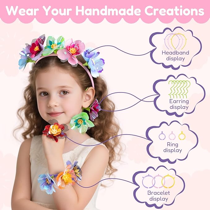 Fabric Flower Bouquets Toys DIY Flower Press Kit Arts and Crafts for Kids Ages 4-8 6-8 8-12 Girls, Creative Flower Bouquet Making Set Craft Supplies Gifts for 7 Year Old Girl Birthday Christmas
