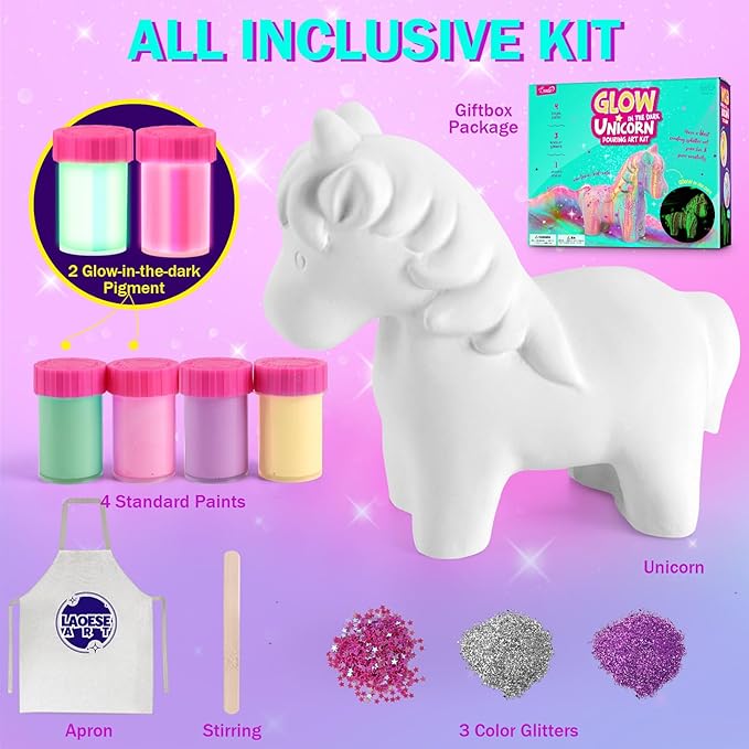 Unicorns Paint Pouring Art Kit - DIY Craft for Kids Age 6-12, Arts and Crafts Kit for Girls & Boys, Toys Girls Boy Birthday Gift Ages 4 5 6 7 8 9 10 11 12+