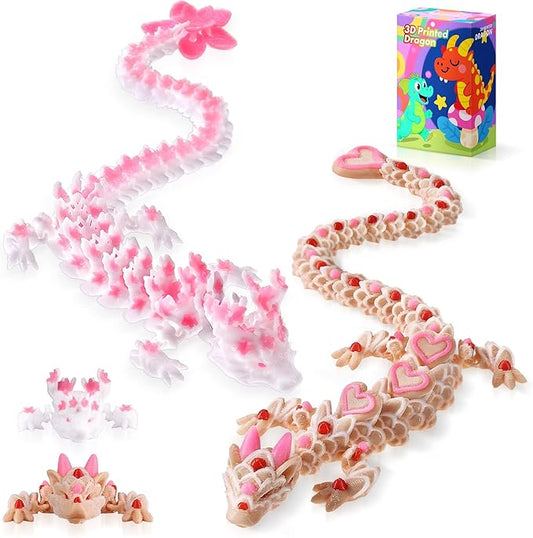 3D Printed Dragon Cherry Blossom and Heart Cookie Dragons, Articulated Fidget Toys for Autism and ADHD, Perfect Basket Essentials Stuffers and Desk Accessories