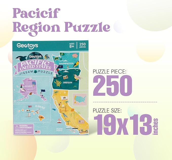 Geotoys Pacific Region Jigsaw Puzzle - 250 Piece Puzzles for 8 Year Olds - Jigsaw Puzzles for Kids Ages 8-12 Years Old - Kids Puzzle Games with Colorful Landmarks