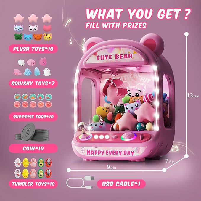 Skirfy Claws Machines for Kids,Unicorns Toys for Age 6+,Kids Games Mini Vending Machines with Squishys Toy Candy Dispenser,Claws Game Machine,Birthday for Girls Age 8-12