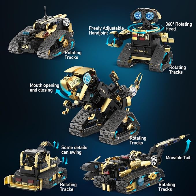 5 in 1 STEM Robot Toy Building Kit, Robot Building Kit with App & Remote Control for Kids Ages 8-14, Coding Robotics Technic Toy Bulldozer Erector for Boys Girls, 695 PCS