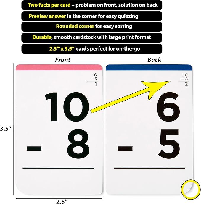 Think Tank Scholar Subtraction Flash Cards - 150 Facts 1-12 - (Award Winning) Math Flashcards for Kids Ages 4-8 in Kindergarten, 1st, 2nd, 3rd, 4th Grade & Homeschool - 6 Teaching Methods & 5 Games