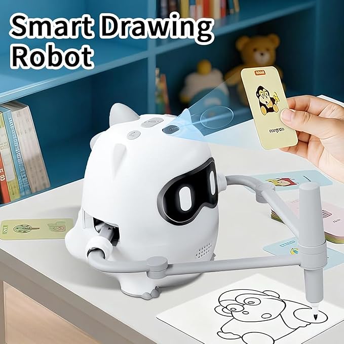 Drawing Robot for Kids with Camera Recognition, Smart Voice Interactive Painting Robot Educational Machine, Learning Toys with 100 Cards, 12 Colorful Pens for 3 4 5 6 7 8 Year Old Boys Girls