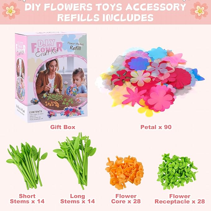 M SANMERSEN Toys Accessories Flower Bouquet Craft Kits Accessories for Making Flowers, DIY Arts & Crafts Accessories-Flowers Market Toy Parts for Kids Toddler Ages 4 5 6 7 8 Year Old Girls