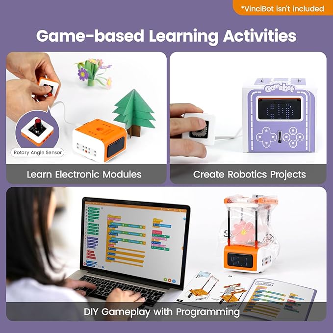 Inventor Kit for VinciBot Coding Robot, Electronic STEM Kit with programmable Module to Learn Programmable Electronic Projects for School Classroom Kids Ages 8+