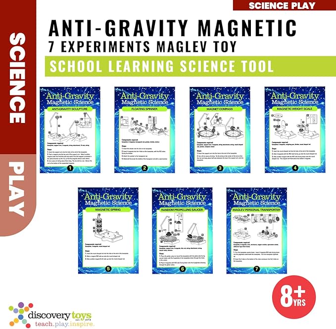 Discovery Toys Anti-Gravity Magnetic Science Experiment KIT | Magnetic Levitation Toy Spinner, Compass, Spring | Physics Stem Toy | Educational Gift for Kids | 7 Experiments Maglev Toy | 8+ yrs