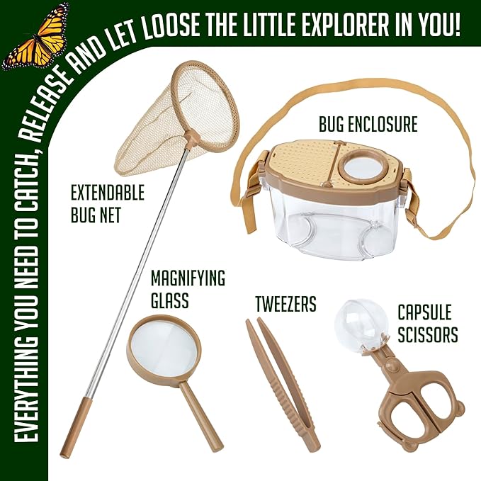 Montessori Mama Kids' Bug Catching Kit - Complete Insect Exploration Set with Habitat, Extendable Net, Magnifying Tools & Carry Strap - Educational Outdoor Adventure Gift
