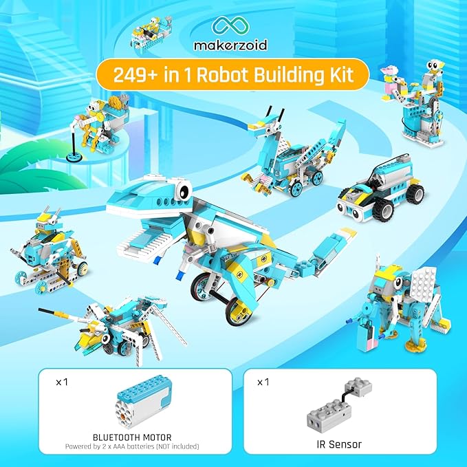 Makerzoid Coding Robot Kit for Kids, 200-in-1 RC Robot Building Toys with Motor Sensor,Scratch JR Coding Set with 36 Video Courses, Birthday for Kids 6+ (400+ Blocks)