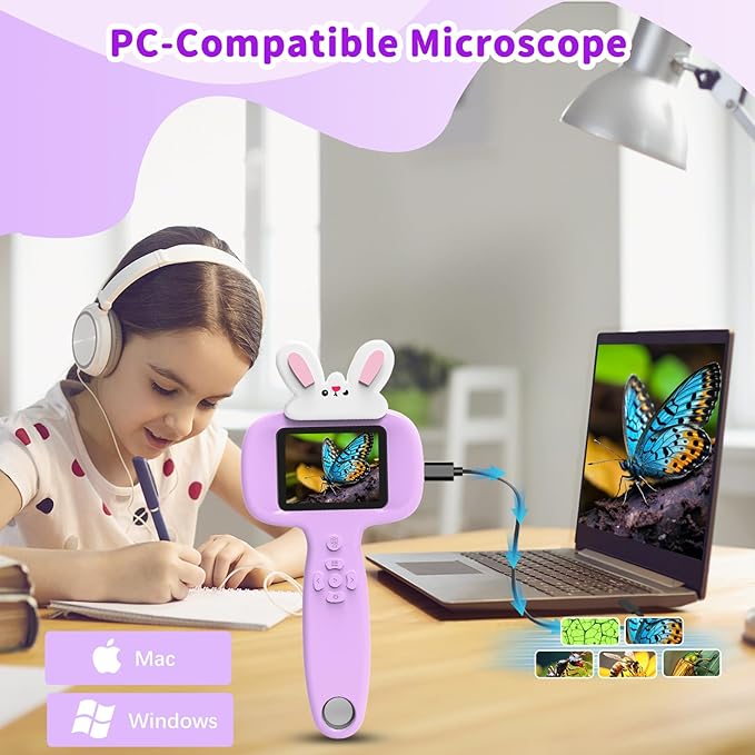 2025 NEW Microscope for Kids with 16 Slides, 2.4" Handheld Digital Pocket Microscope, STEM Educational Science Toys for Christmas Birthday Gifts for 3+ 4 5 6 7 8 9 10 11 12 Year Old Boys Girls, Purple