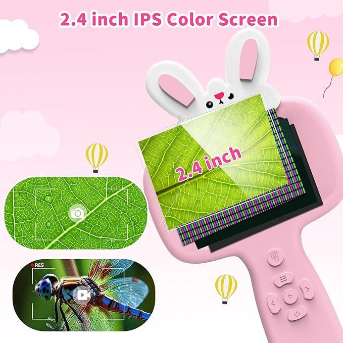 1000X Microscope for Kids with 16 Slides, 2.4" Handheld Digital Pocket Microscope, STEM Educational Science Toys for Christmas Birthday Gifts for 3+ 4 5 6 7 8 9 10 11 12 Year Old Boys Girls, Pink