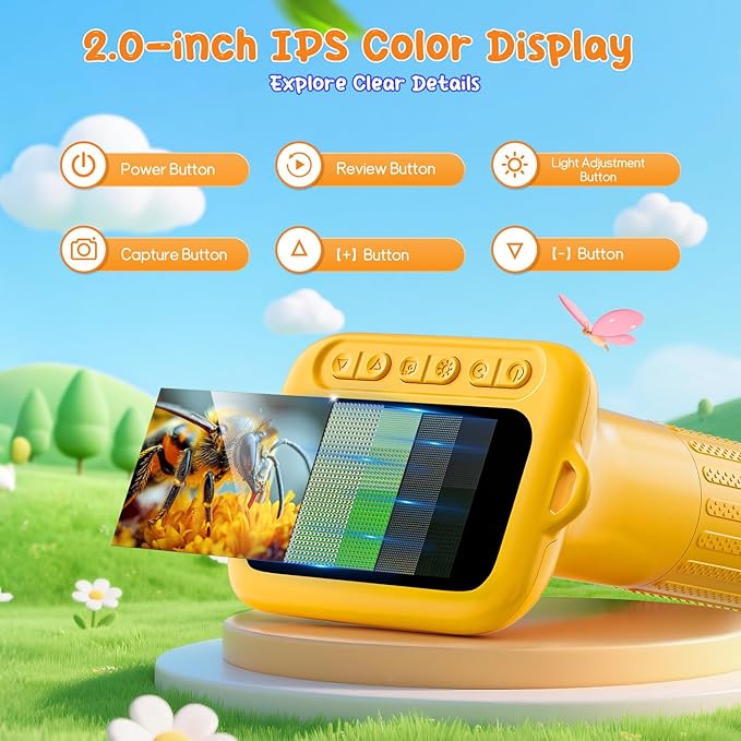 Digital Microscope for Kids, 2" Screen 1000X Handheld Microscope HD Pocket Portable Microscopes Camera, Science Edu Fun Birthday Gifts Toys for Ages 4-12 Children Students Boys Girls -Yellow