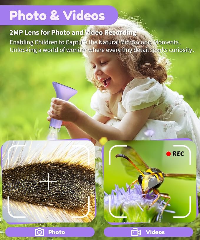 USCAMEL Digital Microscope for Kids 5-7: 1000x Kids Handheld Microscope with Screen 2" inch Pocket miniscope with Slides Kit - for Children Toddler Student Nature Explorers Educational Toy(Purple)