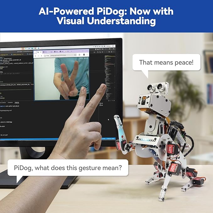 SunFounder AI Robot Kit with Raspberry Pi Zero 2 W+32G TF Card, ChatGPT-4o Enabled with Voice Command & Video Recognition, App Control, FPV, 12 Servos, Gyroscope, Camera, Mic