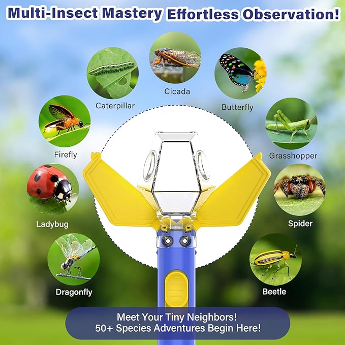 Bug Catcher for Kids, Insect Trap Kit with 6X Magnifier Glass - STEM Educational Exploration Tool for Indoor and Outdoor,Christmas Birthday Gifts Toys for Adults, Boys, and Girls (Blue 2PCS)