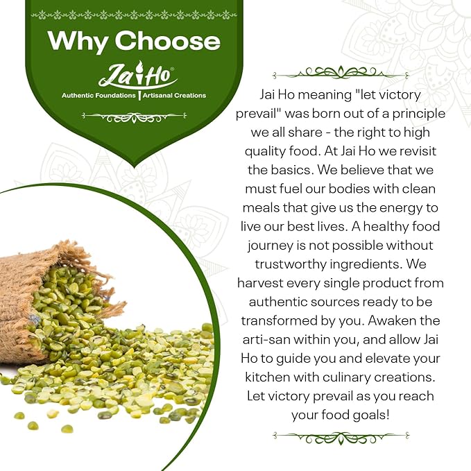 Jai Ho Certified Organic Moong Mung Split Dal with Skin Husk 4 lb | Green Gram Split | USDA Organic | Non-GMO | Chemical-Free | Kosher