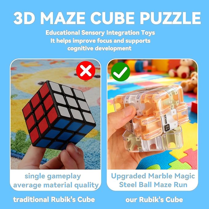 3D Cube Puzzle with Ball Track, Brain Teaser Logic Toy for Kids & Adults, Handheld Twist Challenge Cube for Spatial Reasoning, Focus & Problem-Solving, Birthday Gift for Boys Girls 8-12