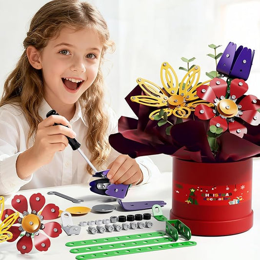 229Pcs Metal Flower Bouquet Kit, Flowers Garden Building Set Toys for Kids Ages 8-12, STEM Project Building Toy with Storage Box, Birthday for Girls 8 9 10 11 Years Old