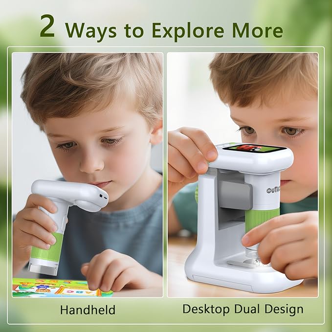 Microscope for Kids, 1000X 2 in 1 Desktop & Handheld Digital Microscope, 1080P 2.4' HD Portable Photo Video Function 8 LED Light 8G SD Card 6 Slides Christmas Birthday Gifts for Kids