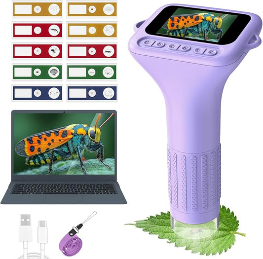 USCAMEL Digital Microscope for Kids 5-7: 1000x Kids Handheld Microscope with Screen 2" inch Pocket miniscope with Slides Kit - for Children Toddler Student Nature Explorers Educational Toy(Purple)