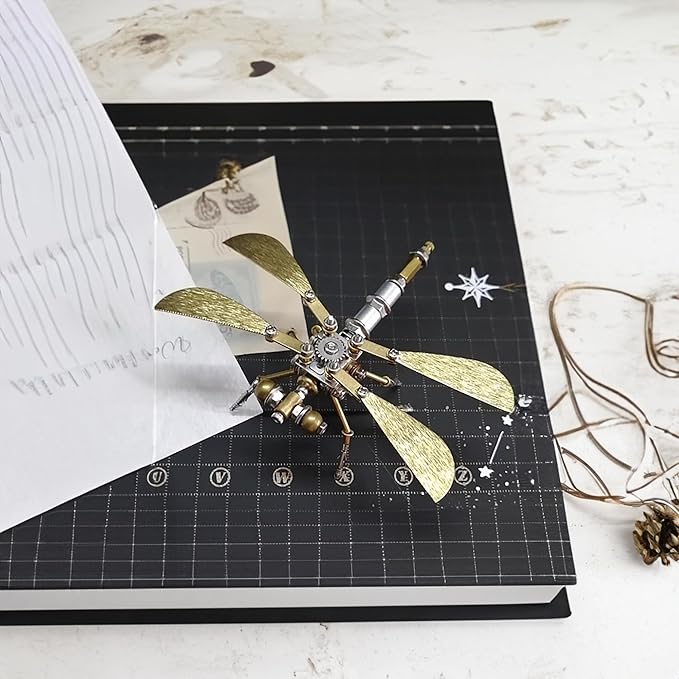 Steampunk Metal Insect Bug Sculpture 3D Creative Mechanical Insect Kit Puzzle Dragonfly Model Engineering Puzzle for Christmas Ornaments(Ujinensis Dragonfly)