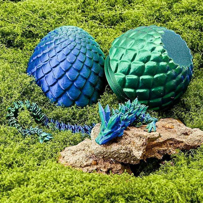 Dragon Egg 12In Dragon Toy 3D Printed Dragon Fidget Toys, 3D Printed Dragon Egg with Articulated Dragon Inside, Fidget Toys for Autism/ADHD, Easter Gifts(Bluegreen)