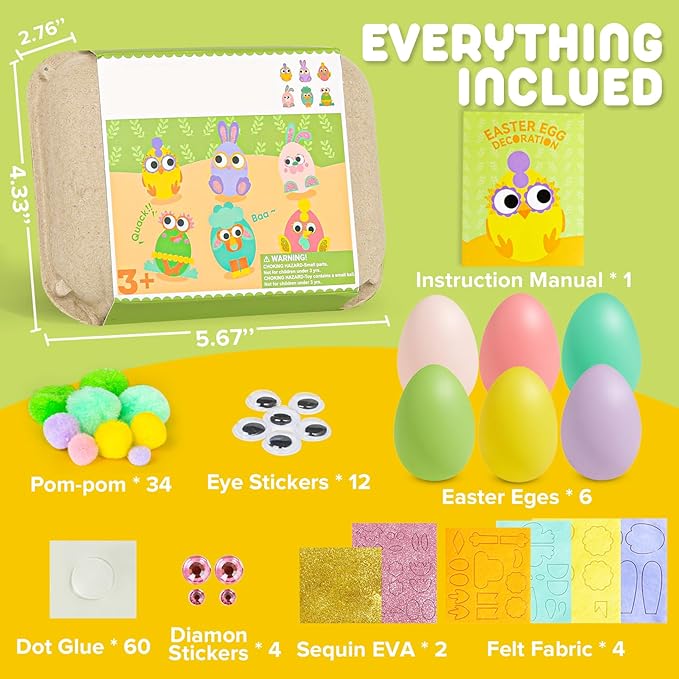 ROOCHKD Arts and Crafts for Kids, Set of 6 DIY Eggs Handcrafted Kit, Mess Free Toddlers Crafting Set Birthday Exchange Christmas Thank You Gifts for Boys and Girls, Art Supplies Stocking Stuffers
