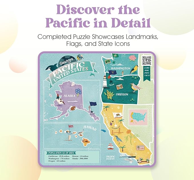 Geotoys Pacific Region Jigsaw Puzzle - 250 Piece Puzzles for 8 Year Olds - Jigsaw Puzzles for Kids Ages 8-12 Years Old - Kids Puzzle Games with Colorful Landmarks