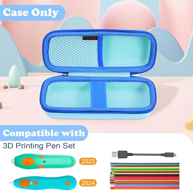 FINTIE Case Compatible with 3Doodler Start+ Essentials (2024/2023) 3D Printing Pen for Kids, Hard Storage Organizer Box with Hand Strap for Printing Filament Refill, USB Charger (Box Only), Blue