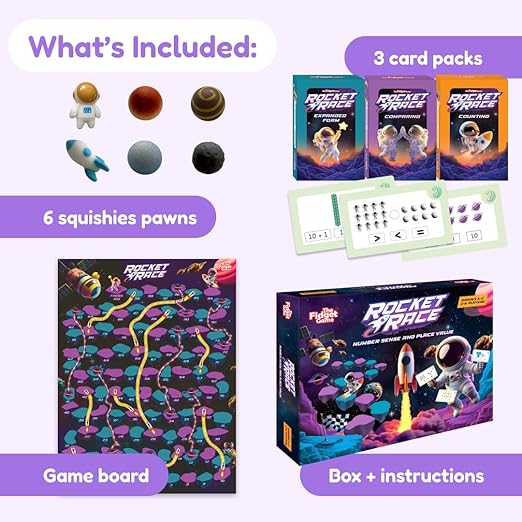 The Fidget Game Rocket Race - Math Board Game for Kids Ages 5-8 | Build Foundational Skills in Number Sense, Comparing, and Place Value | Classroom Must Have for Grades K-2