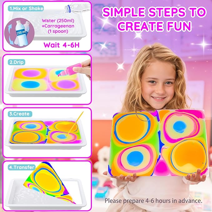 MOMUSE Marbling Paint Art Kit for Kids with Dual Trays, Passed Toxicology, Metallic Gold Water Marble Painting Kit, Creative Arts Crafts Kits for Kids Girls & Boys Ages 6 7 8 9 10, Birthday Gifts