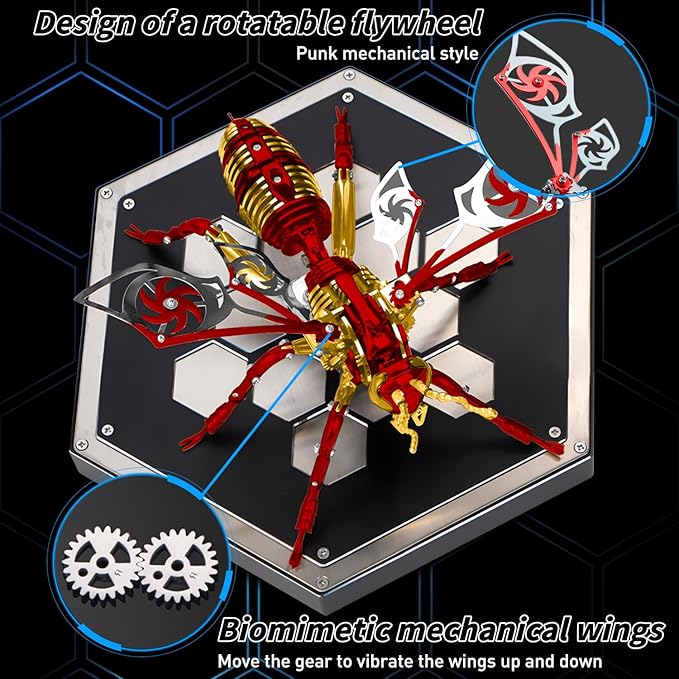 Microworld 3D Metal Puzzle, Northern Giant Hornet 3D Metal Model Kit, Mechanical Wasp 3D Puzzle for Adults, DIY Challenge 3D Puzzles Home Decor Art Craft Gifts (Red Gold)