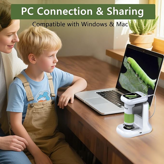 Microscope for Kids, 1000X 2 in 1 Desktop & Handheld Digital Microscope, 1080P 2.4' HD Portable Photo Video Function 8 LED Light 8G SD Card 6 Slides Christmas Birthday Gifts for Kids