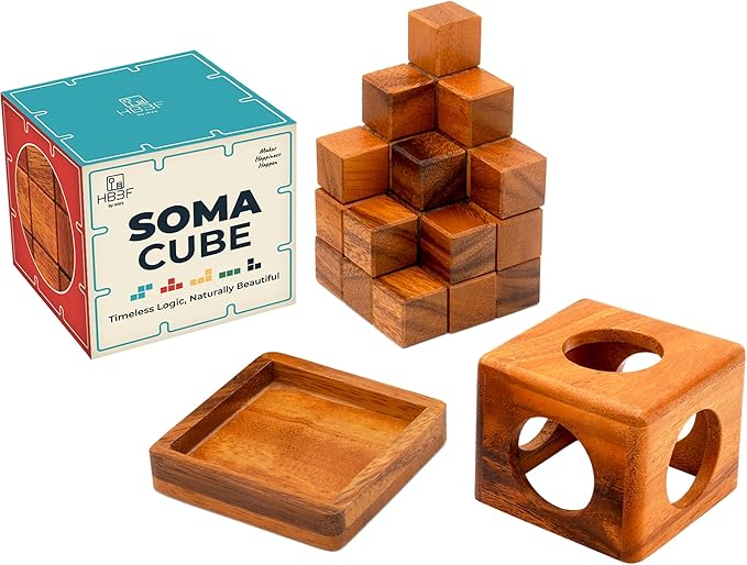 BSIRI Soma Puzzle Cube Wooden Toy Brain Teaser Desk Board Games Adults Master Block Christmas Mind Magic Benders Wood Hand Cube Family Teens Boy Classic